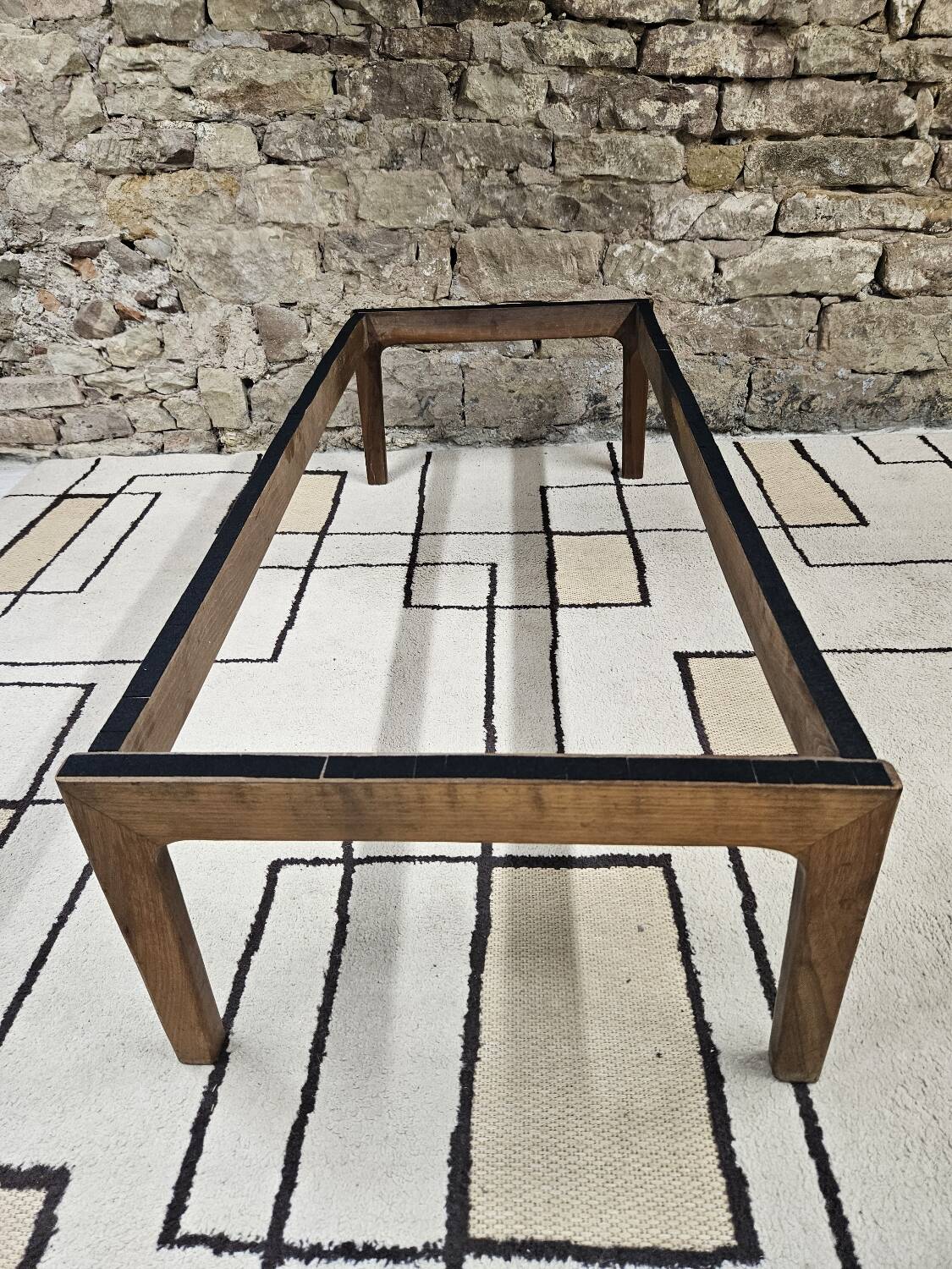 Vintage 1970s smoked glass wood coffee table