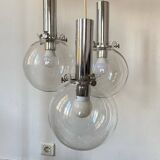 Vintage design pendant light with three transparent glass globes