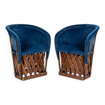 Chaises de style Equipal mexicain en velours bleu marine par Wim Rietveld, ensemble de 2