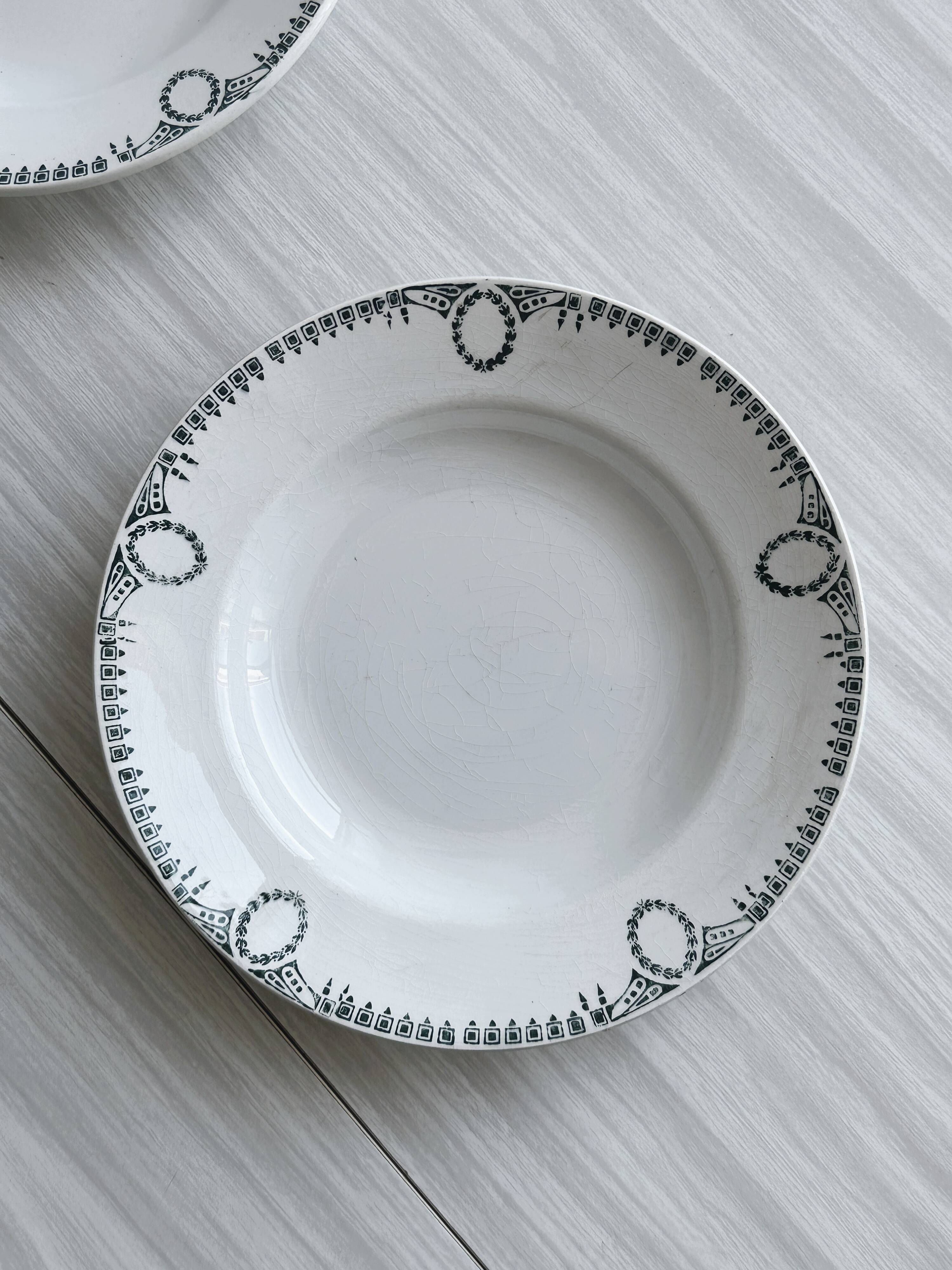 5 soup plates, iron earth, old French plates, Saint Amand,