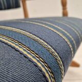 1970s, Danish design, oak wood rocking chair with footstool, furniture wool, original condition.