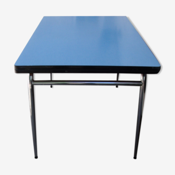 Blue formica table with extension with drawer