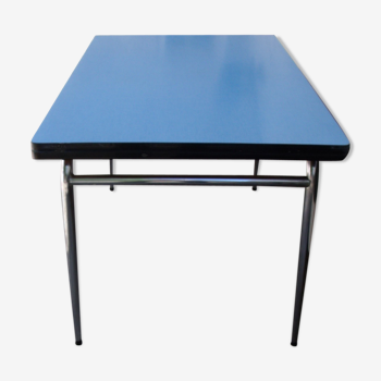 Table formica bleu à rallonge avec tiroir