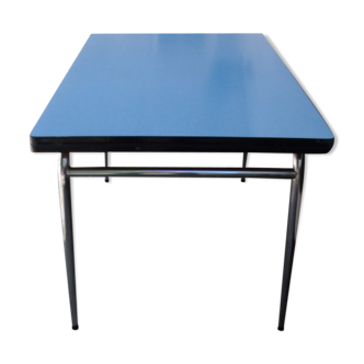 Table formica bleu à rallonge avec tiroir