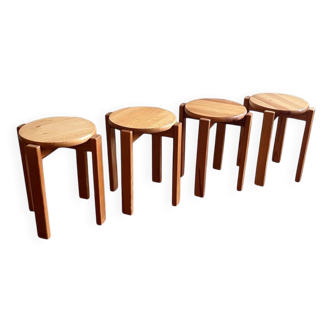Tabouret en bois résineux, set de 4