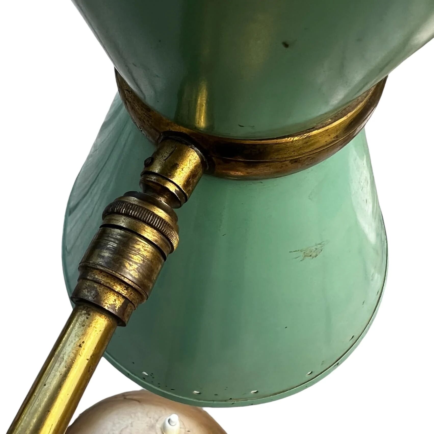 Vintage 1950s Diabolo desk lamp – celadon green & brass