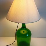 Mid-Century Green Glass Demijohn Table Lamp, Brass Fittings, Contemporary Shade