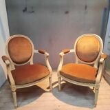 Pair of Louis XV style gray lacquered armchairs