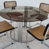 Round designer table in glass and chrome steel by Vittorio Introini for Saporiti, Italy 1970