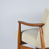 Restored scandinavian armchair "Kedziorek", 1960s, cream Cord, teak
