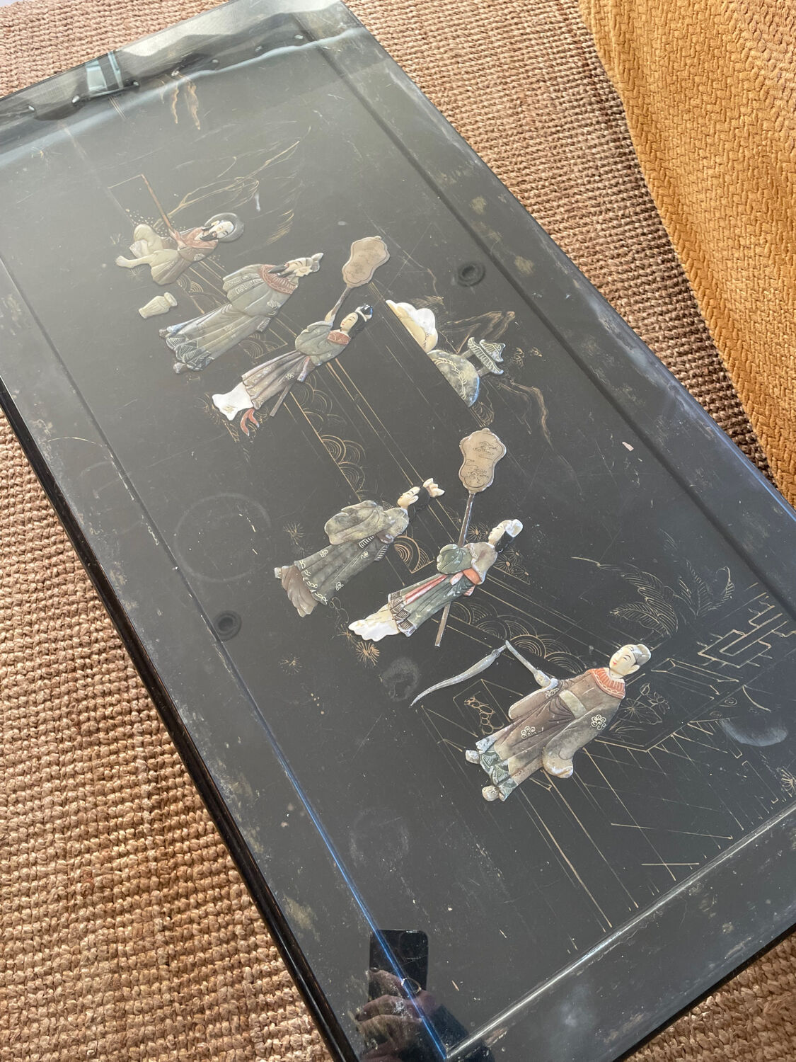 Carved wooden coffee table, Chinese craftsmanship.