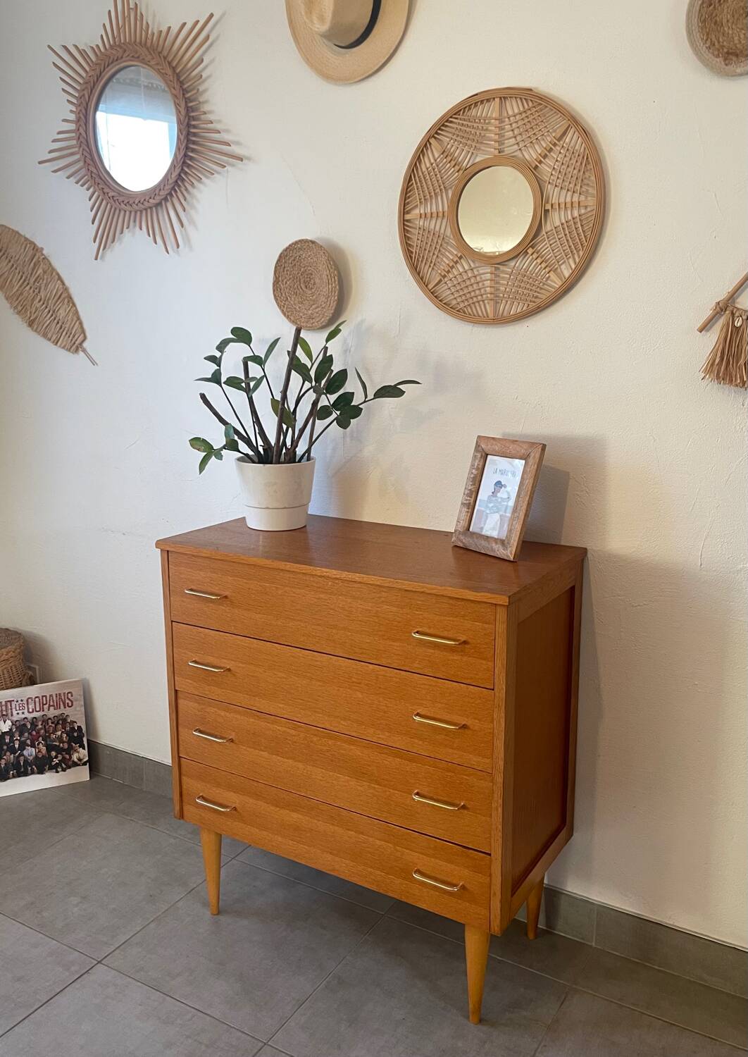 Vintage oak chest of drawers from the 1960s