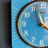 Horloge formica vintage pendule murale silencieuse rectangulaire "Carrez bleu"
