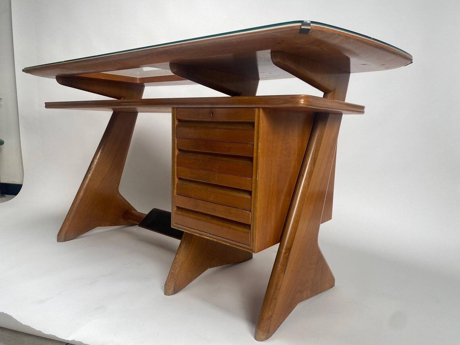 Desk in Wood and Glass attributed to Melchiorre Bega, Italy, 1950s