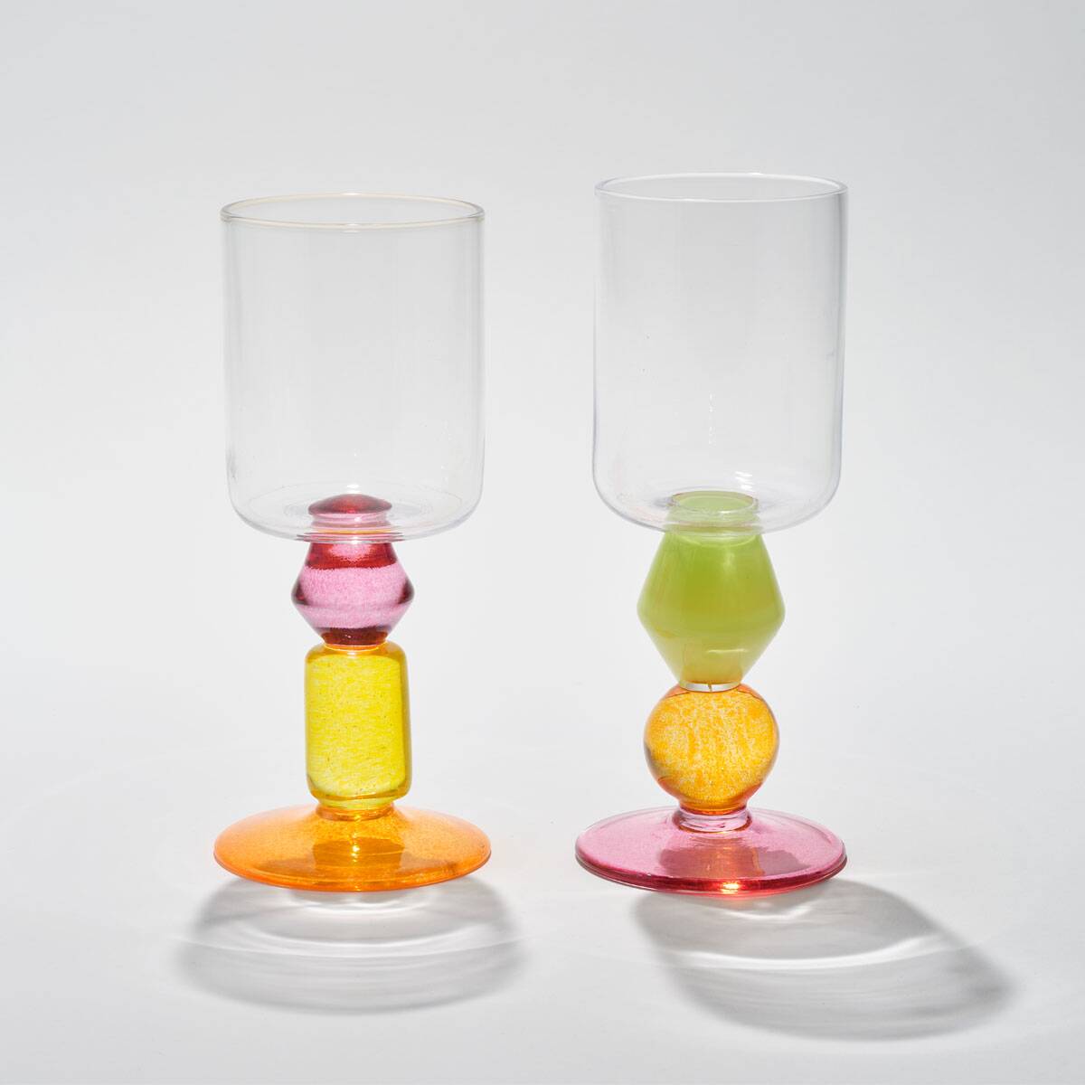 Pair of Miami Wine Glasses with Pink & Marigold