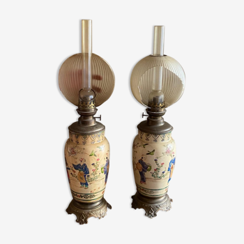 Chinese ceramic vases mounted in oil lamp