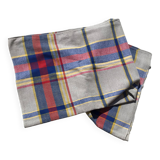 Light gray rectangle tablecloth with blue red yellow tiles