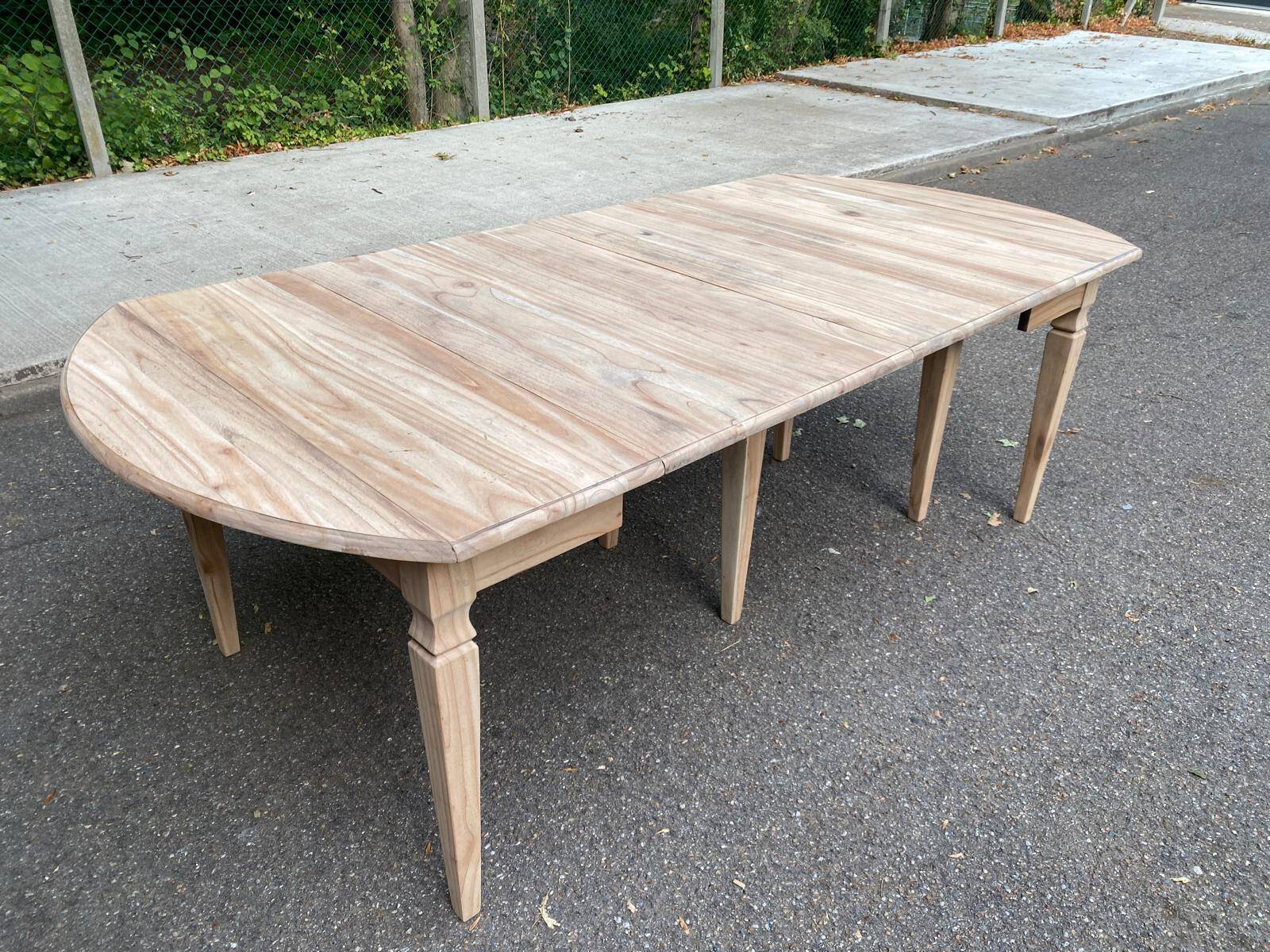 Renovated square extendable dining table in raw solid cherry wood, Louis XVI style.