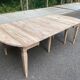 Renovated square extendable dining table in raw solid cherry wood, Louis XVI style.