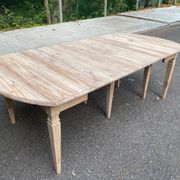 Renovated square extendable dining table in raw solid cherry wood, Louis XVI style.