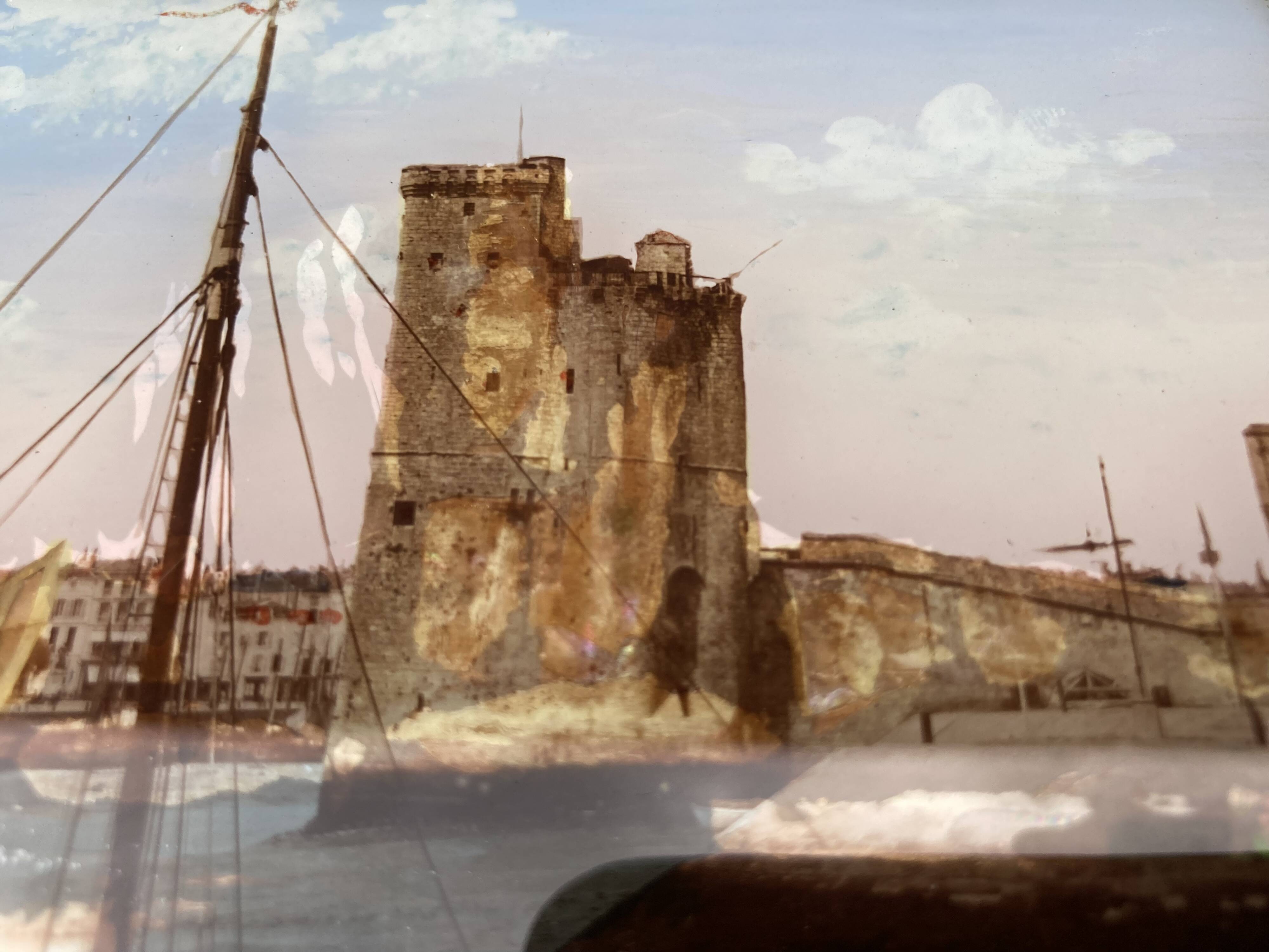 painting fixed under glass port of La Rochelle 19th century