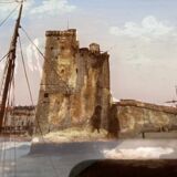 painting fixed under glass port of La Rochelle 19th century