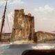 painting fixed under glass port of La Rochelle 19th century