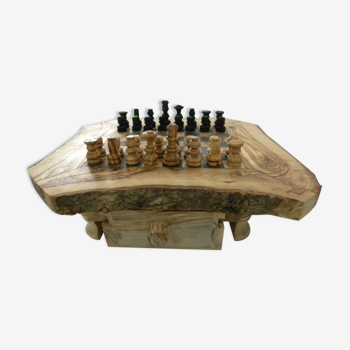Echiquier en bois d'olivier jeux d'échec fait à la main tunisie bord rugueux naturel