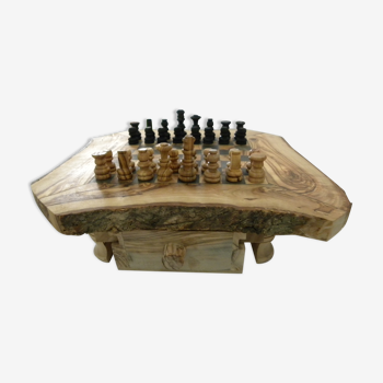 Olive wood chess board handmade chess games Tunisia natural rough edge