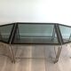 Rare three-part nickel coffee table with lacquered glass tops around the perimeter