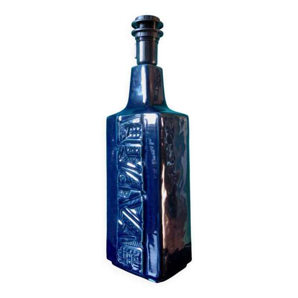 Haute lampe en grès émaillé bleue, signée ''Désirée''. Danemak 1965