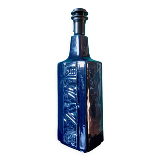 Tall blue enamelled stoneware lamp, signed "Désirée". Danemak 1965