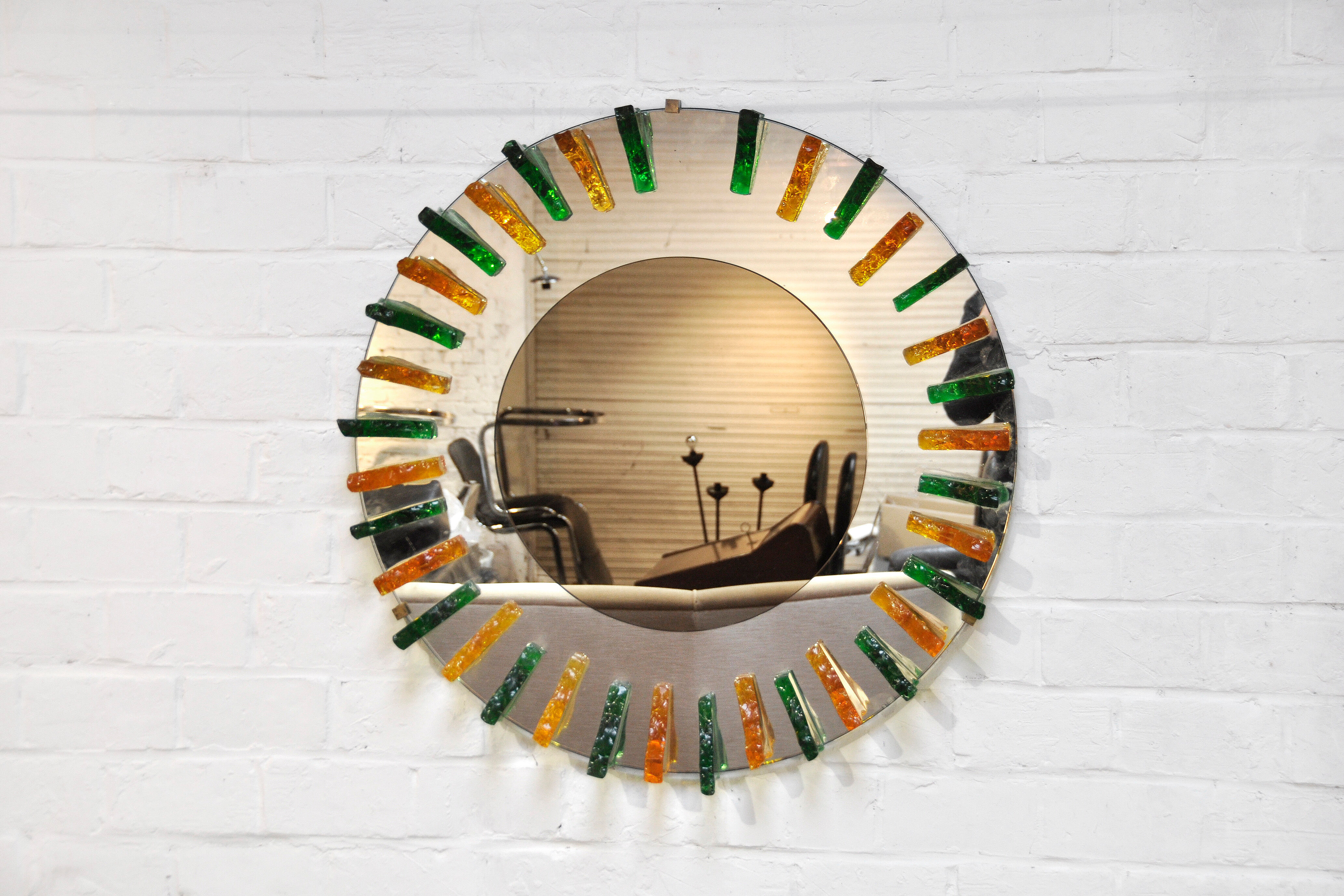 Crystal glass wall mirror, italy 1960's