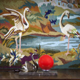 Lamp signed M.Leducq, table lamp swan regulates on marble, ball lamp, art deco lamp, 30's