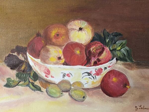 Tableau huile sur toile nature morte contemporaine décoration campagne