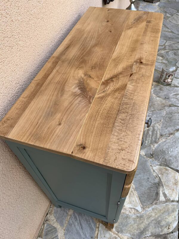 Buffet bas Mado rénové vert Galane et bois