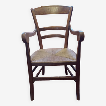 Fauteuil ancien rustique paillé