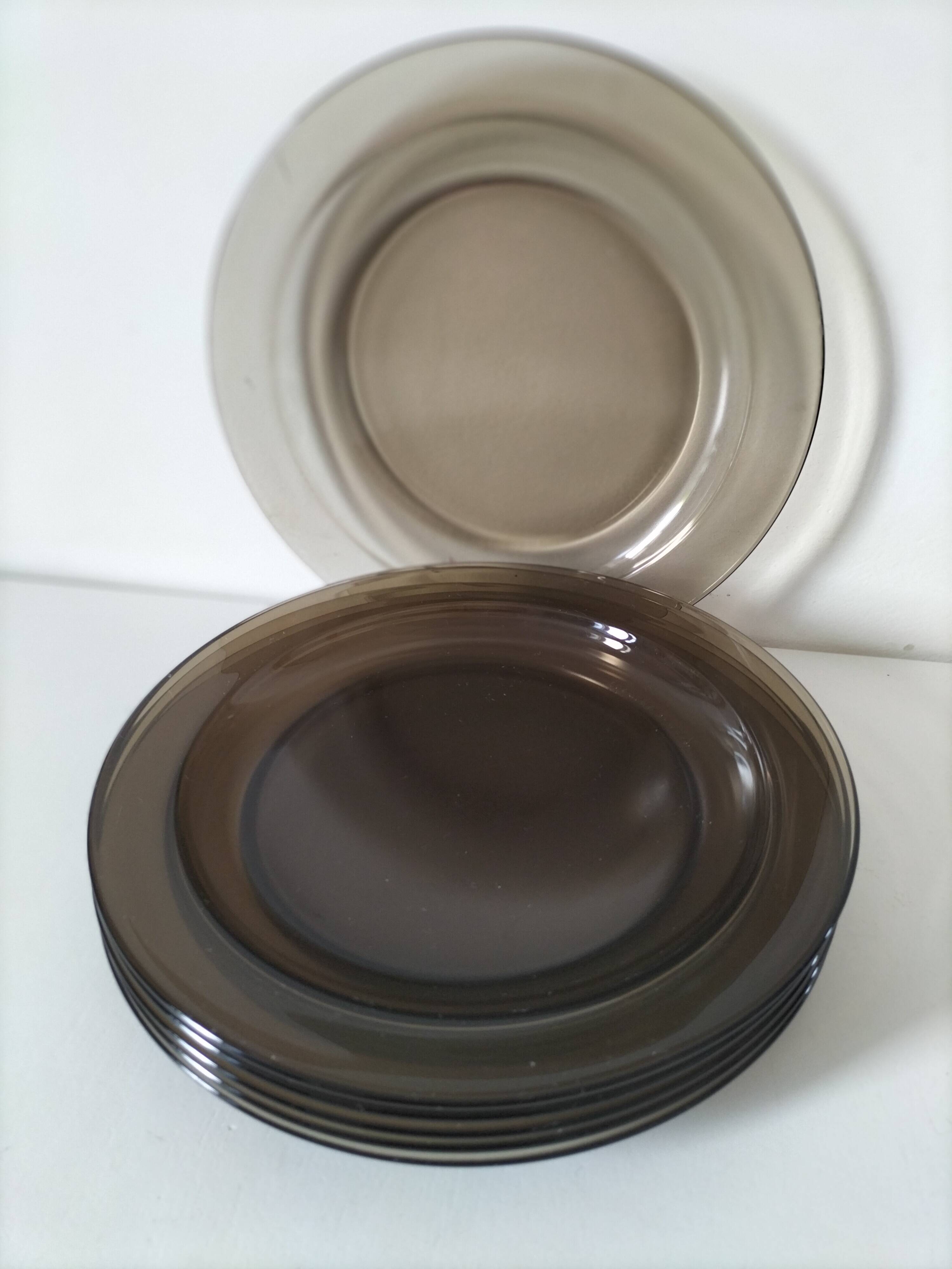 6 flat plates Arcoroc in smoked glass Smoke Brown