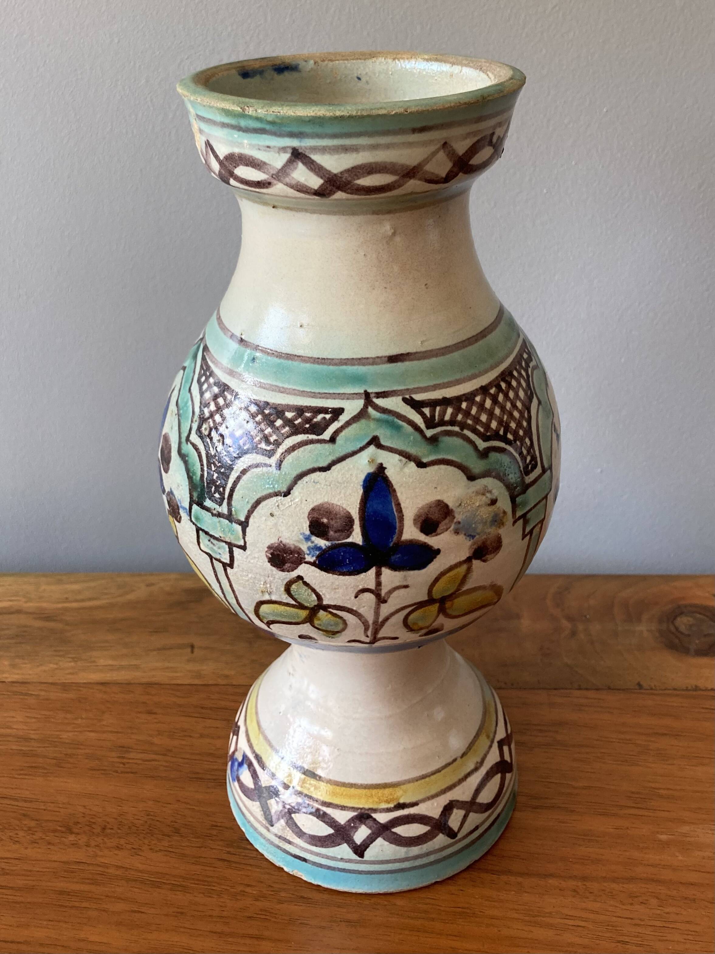 Vintage enameled earthenware vase from Morocco