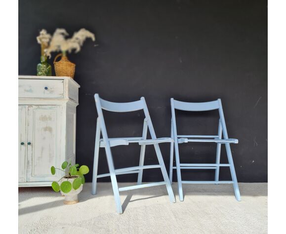 Paire de chaises de jardin en bois pliantes bleu