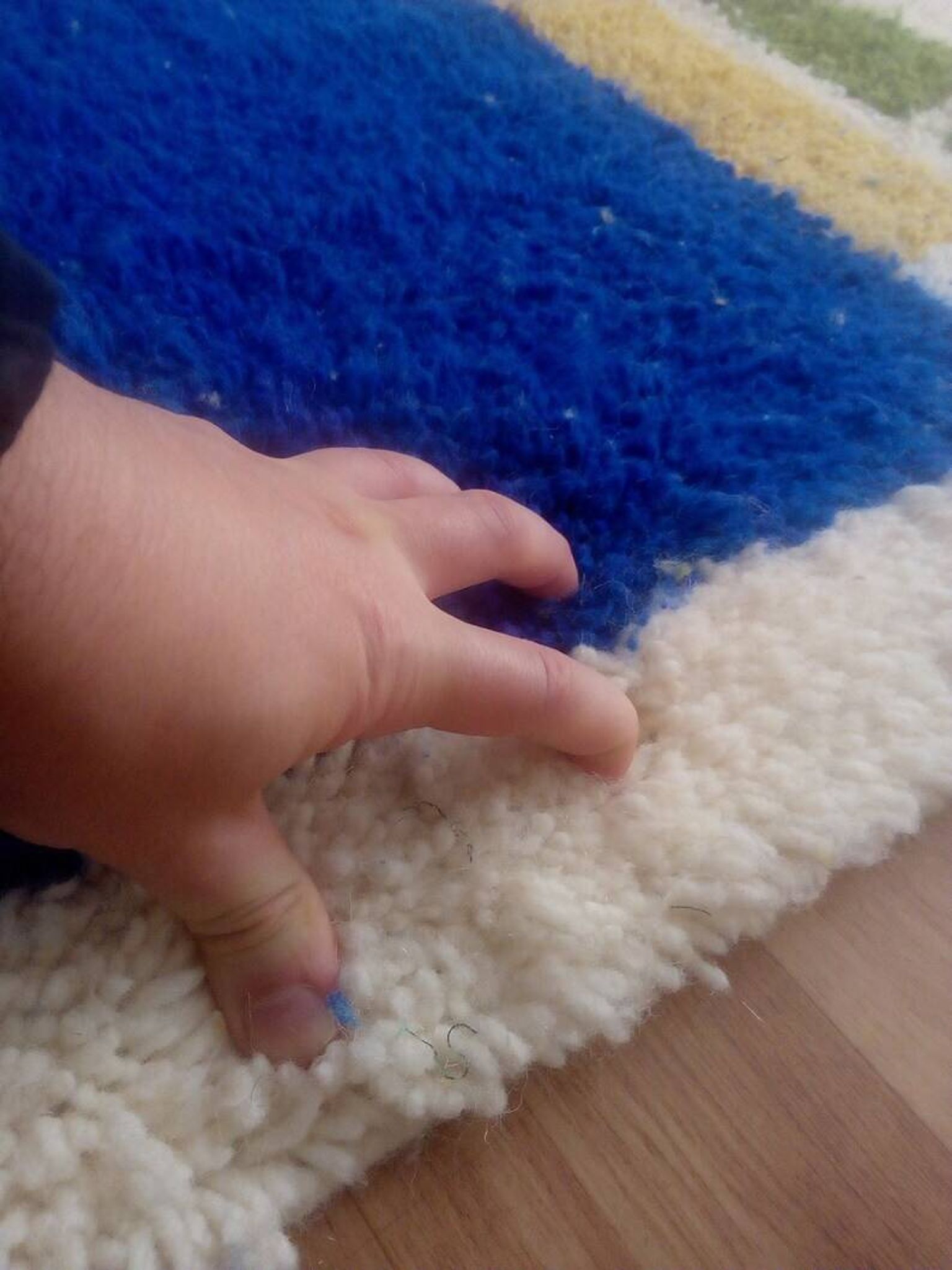 Tapis berbère tissé - motif bleu et jaune - tapis marocain fait main - 300x210 cm