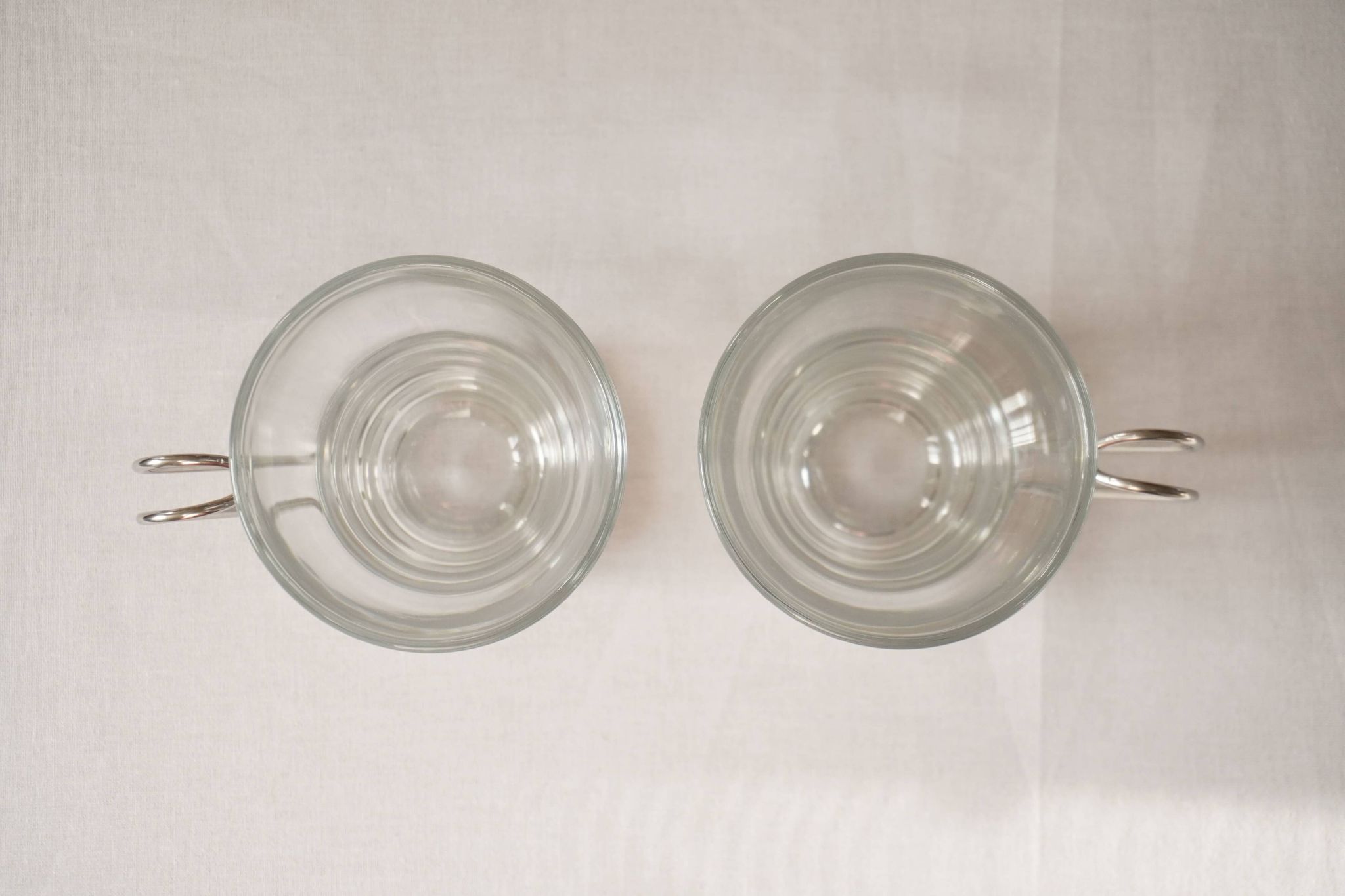 Set of 2 cups, glass and metal holder, Bormiolo Rocco, Italy