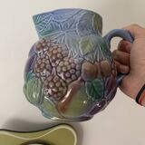 Ceramic pitcher salins france barbotine vintage retro