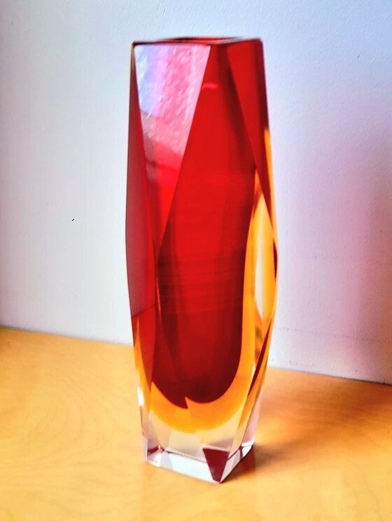 Sommerso vase prism, Flavio Poli, Murano 1970