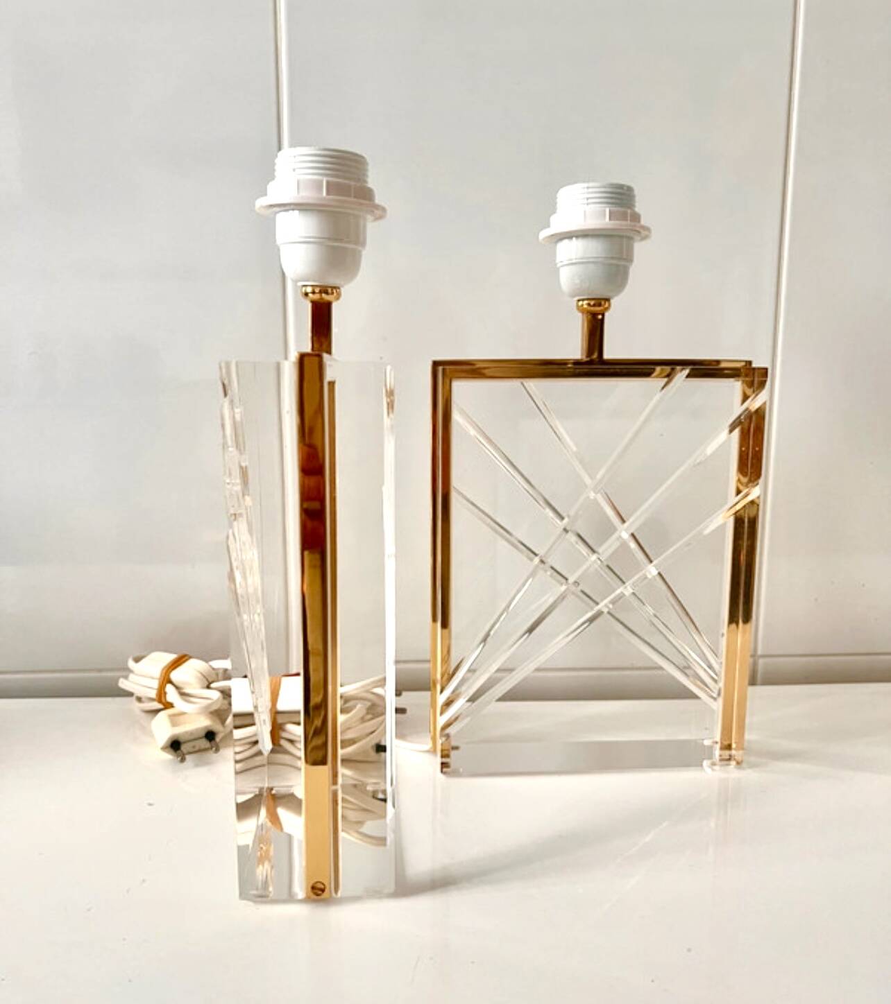 Pair of Lucite and gilt table lamps, Italy 1970