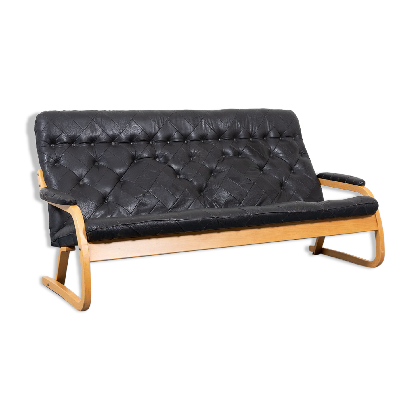 Modern Danish patchwork leather sofa sculptural from the 1970s