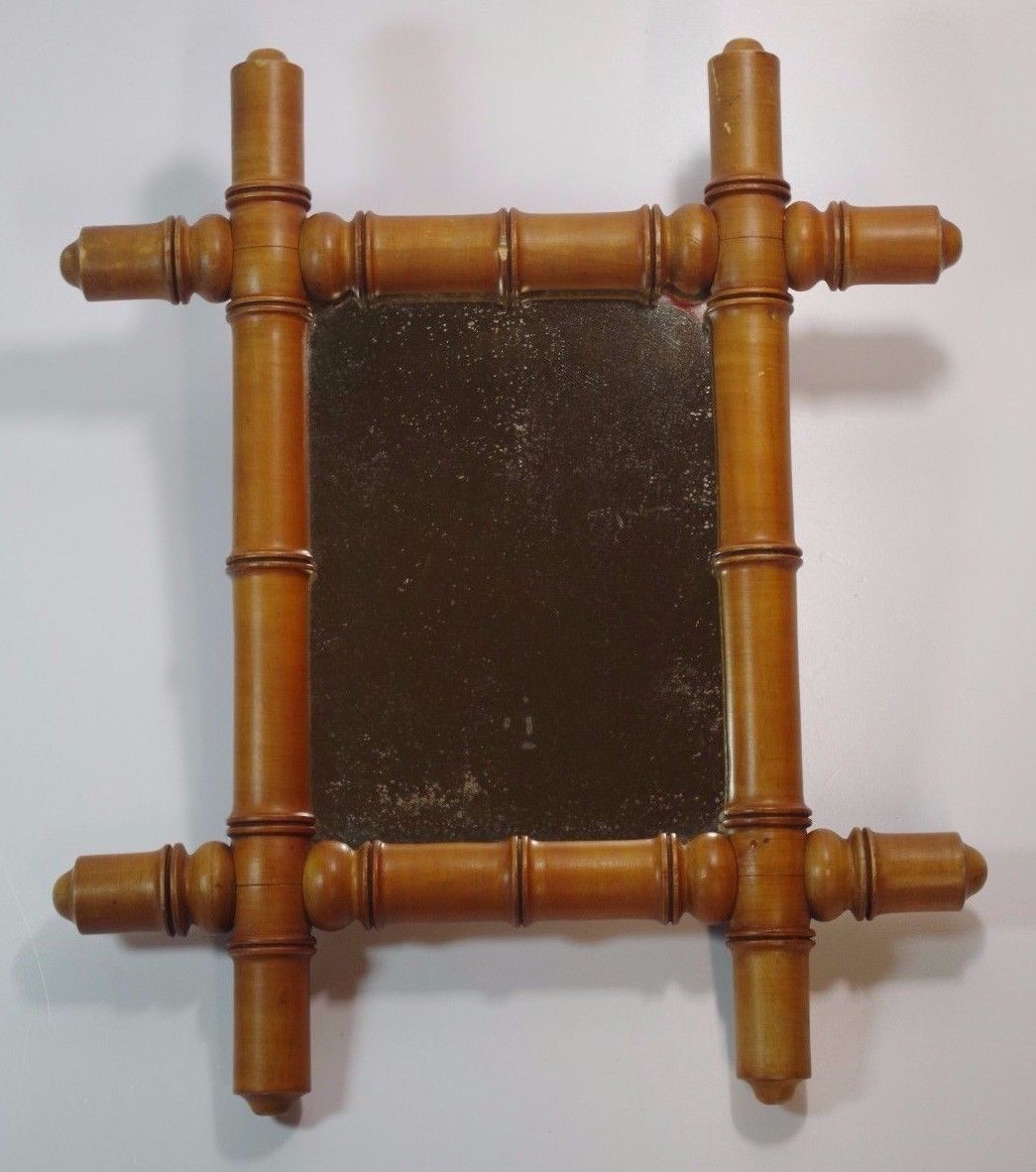 Miroir ancien bambou barbier vintage 35.5 x 42 cm