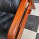 Teak and Black Leather 32 seat sofa by HS Denmark 1970s