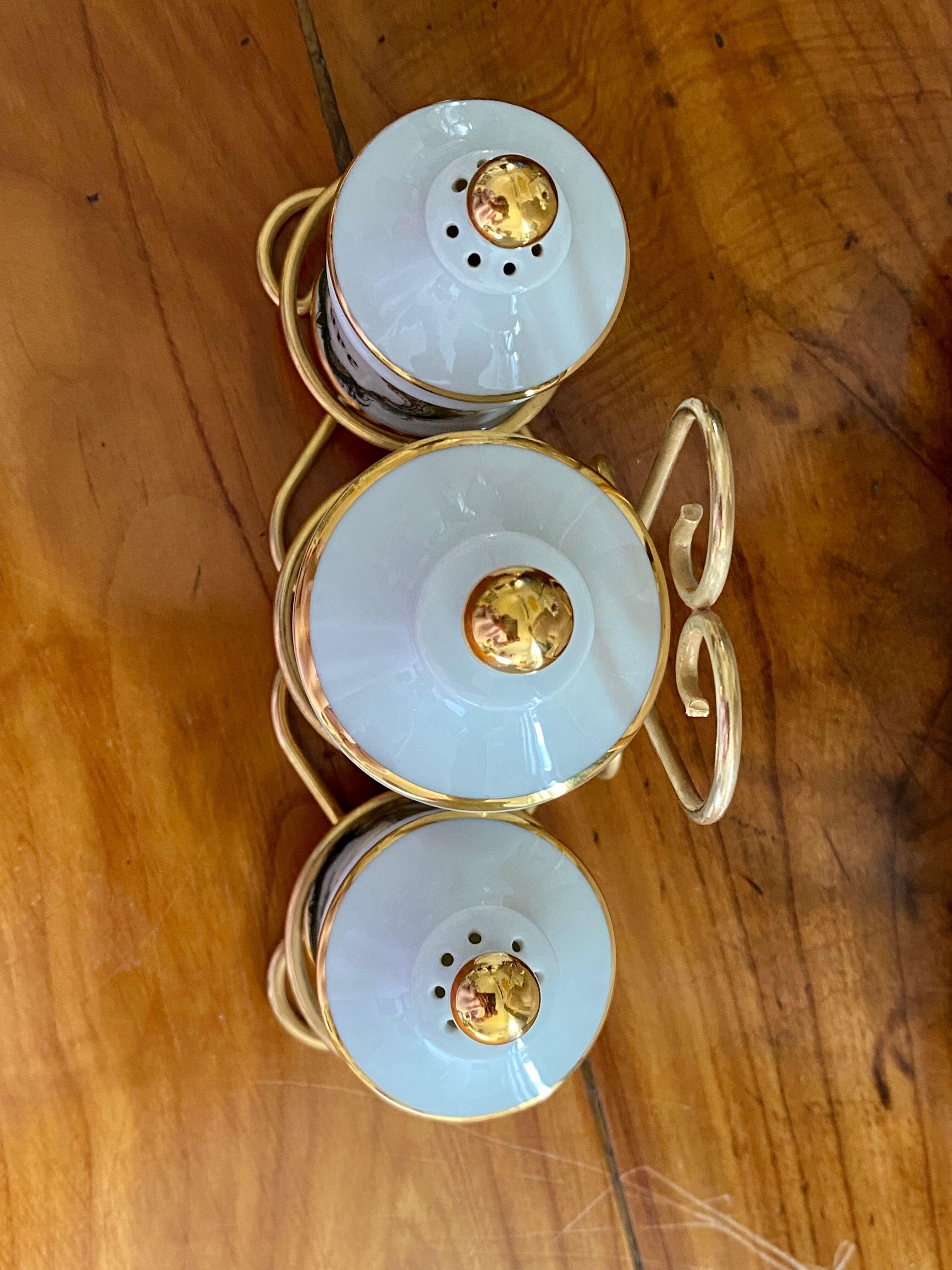 Servant with porcelain condiments Limoges salt pepper mustard