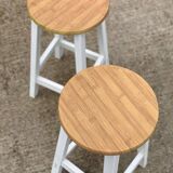 Pair of white and wood effect round stools
